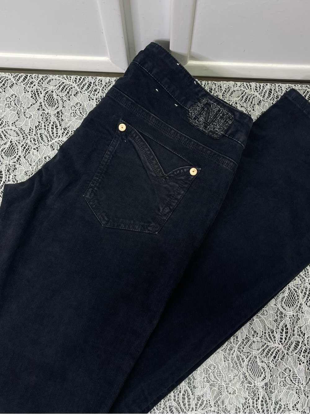 n°267 Made In Italy Low Rise Distressed Black Denim Jeans Womens Size 34 Tall